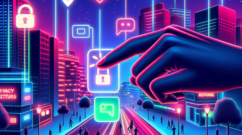 Illustration of finger tapping ios feature in a nighttime with neon lighting setting, with a creative mood.