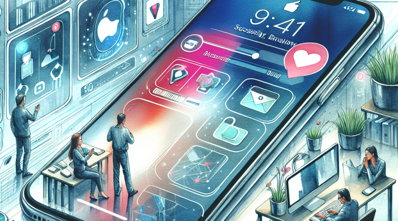 Illustration of iphone on desk in a futuristic tech spaces setting, with a focused mood.