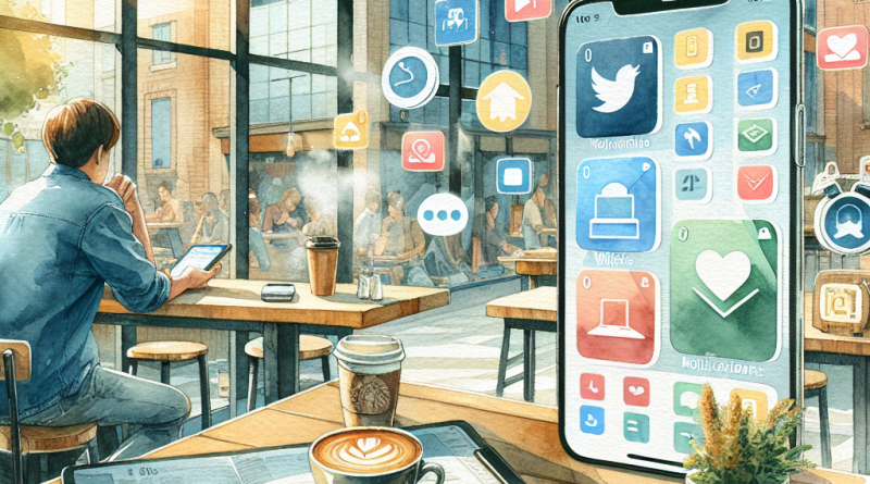 Illustration of iphone on desk in a coffee shops setting, with a relaxed mood.