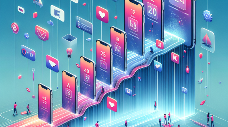 Illustration of iphone thumbnails side by side in a abstract digital gradients setting, with a creative mood.