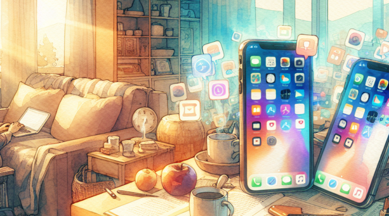 Illustration of iphone thumbnails side by side in a cozy home environments setting, with a inspired mood.