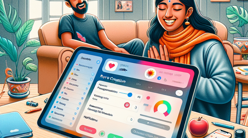 Illustration of ios settings screen in a cozy home environments setting, with a creative mood.
