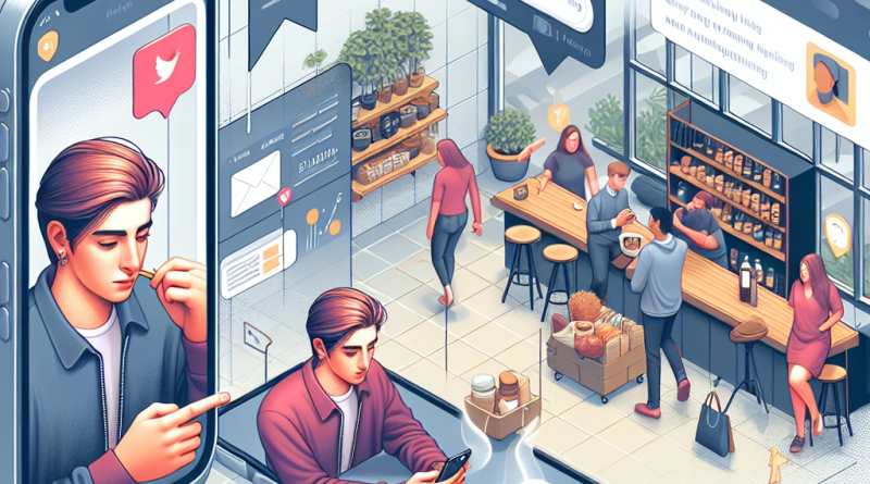 Illustration of face close-up using iphone in a coffee shops setting, with a focused mood.