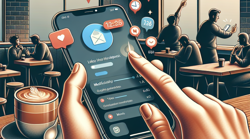 Illustration of finger tapping ios feature in a coffee shops setting, with a determined mood.