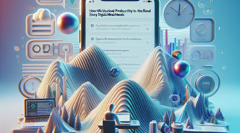 Illustration of iphone on desk in a abstract digital gradients setting, with a focused mood.