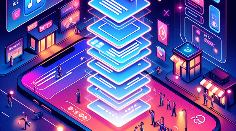 Illustration of ios 26 interface in a nighttime with neon lighting setting, with a happy mood.