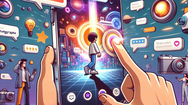 Illustration of finger tapping ios feature in a futuristic tech spaces setting, with a inspired mood.