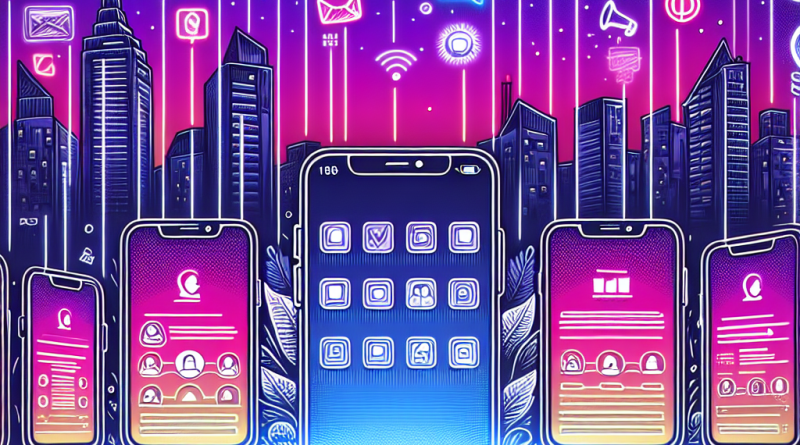Illustration of iphone thumbnails side by side in a nighttime with neon lighting setting, with a inspired mood.