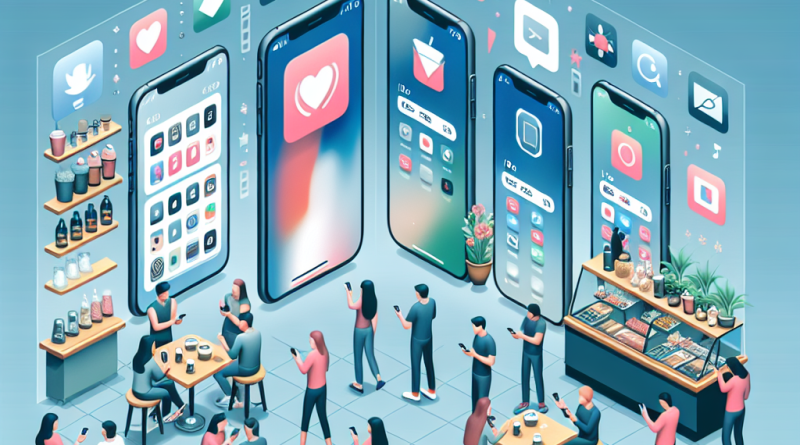 Illustration of iphone thumbnails side by side in a coffee shops setting, with a creative mood.
