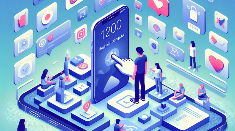 Illustration of user interacting with iphone in a abstract digital gradients setting, with a happy mood.