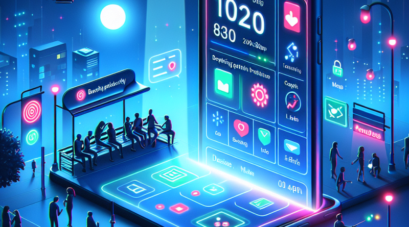 Illustration of ios 26 interface in a nighttime with neon lighting setting, with a focused mood.