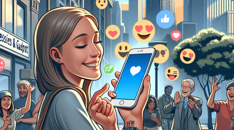 Illustration of user interacting with iphone in a urban cityscapes setting, with a happy mood.