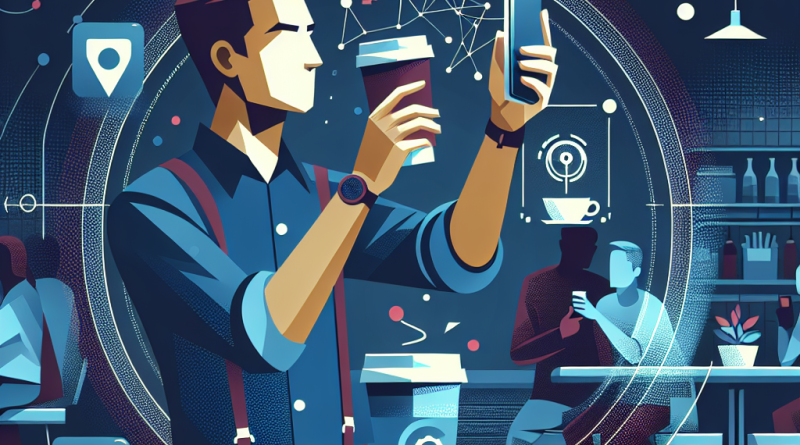 Illustration of person taking photo with iphone in a coffee shops setting, with a determined mood.