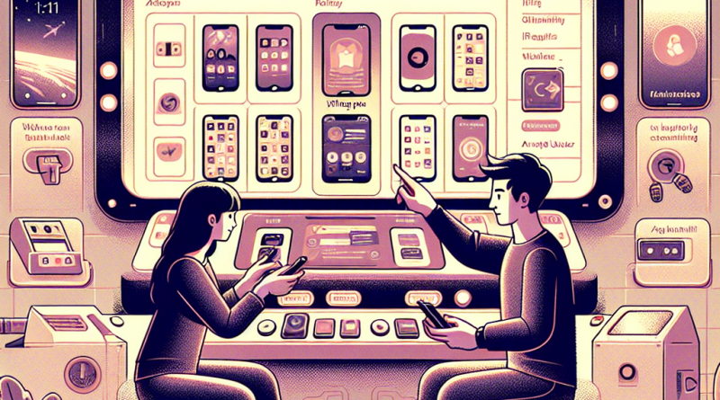 Illustration of app walkthrough on iphone in a minimal tech setups setting, with a relaxed mood.
