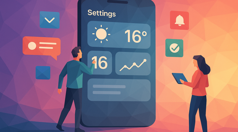 Illustration of ios settings screen in a abstract digital gradients setting, with a creative mood.