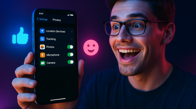 Illustration of ios settings screen in a nighttime with neon lighting setting, with a happy mood.