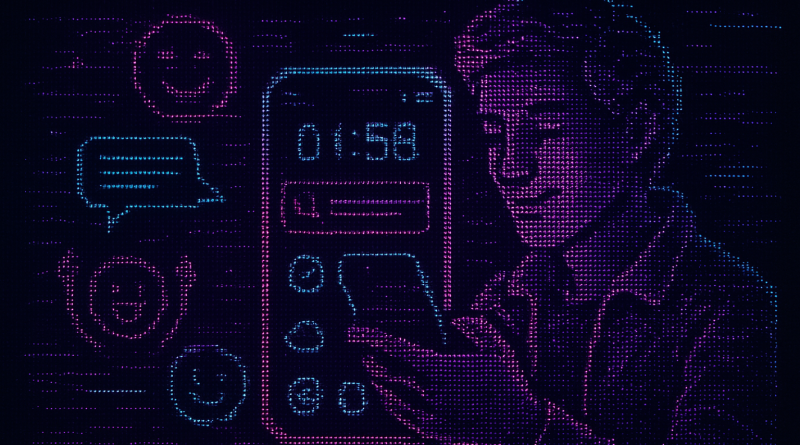 Illustration of ios 26 interface in a nighttime with neon lighting setting, with a inspired mood.