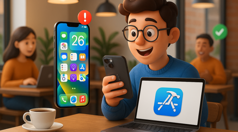 Illustration of ios 26 interface in a coffee shops setting, with a inspired mood.