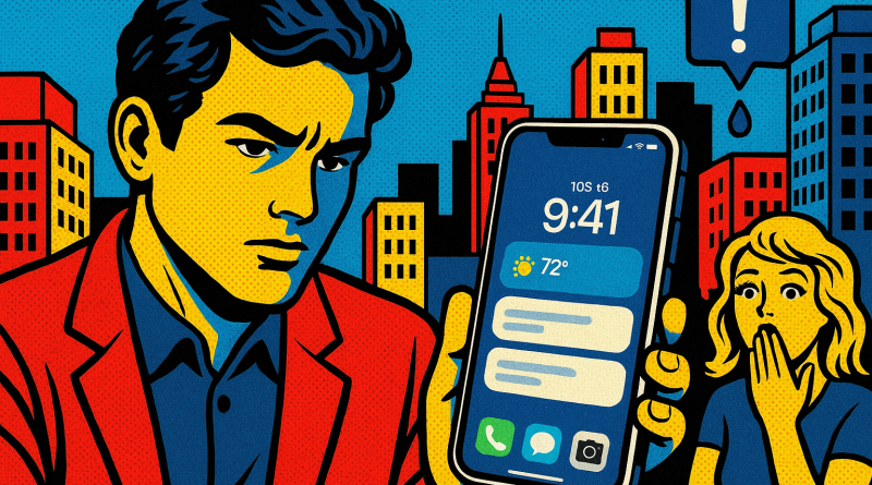 Illustration of ios 26 interface in a urban cityscapes setting, with a focused mood.