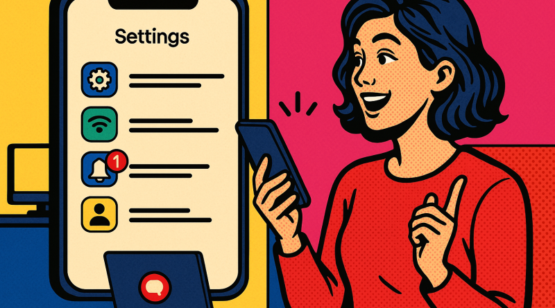 Illustration of ios settings screen in a minimal tech setups setting, with a inspired mood.