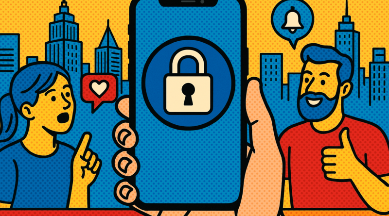 Illustration of iphone in hand in a urban cityscapes setting, with a creative mood.