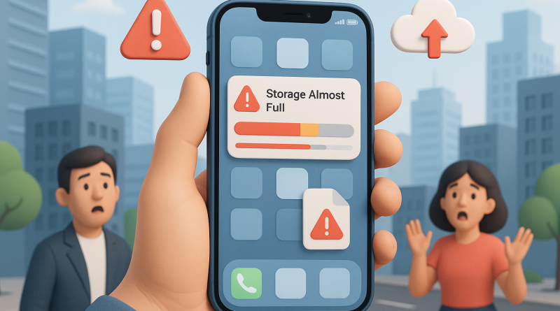 Illustration of iphone in hand in a urban cityscapes setting, with a determined mood.