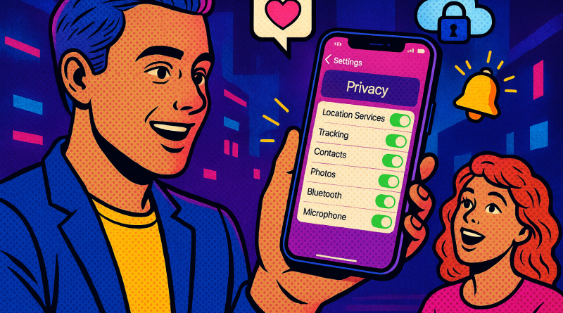 Illustration of ios settings screen in a nighttime with neon lighting setting, with a inspired mood.