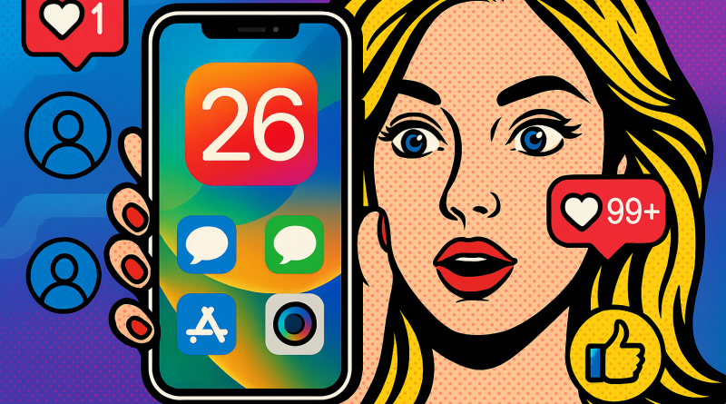 Illustration of face close-up using iphone in a abstract digital gradients setting, with a creative mood.