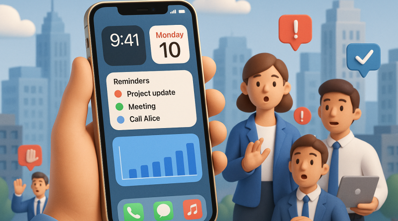 Illustration of iphone in hand in a urban cityscapes setting, with a focused mood.