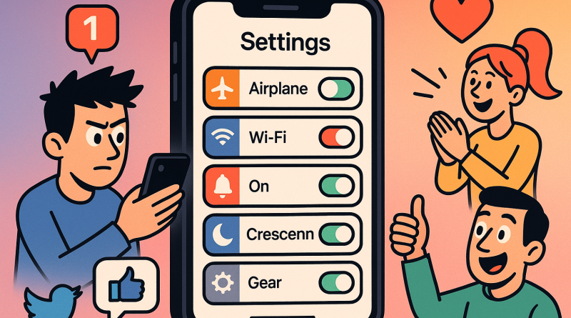 Illustration of ios settings screen in a abstract digital gradients setting, with a focused mood.