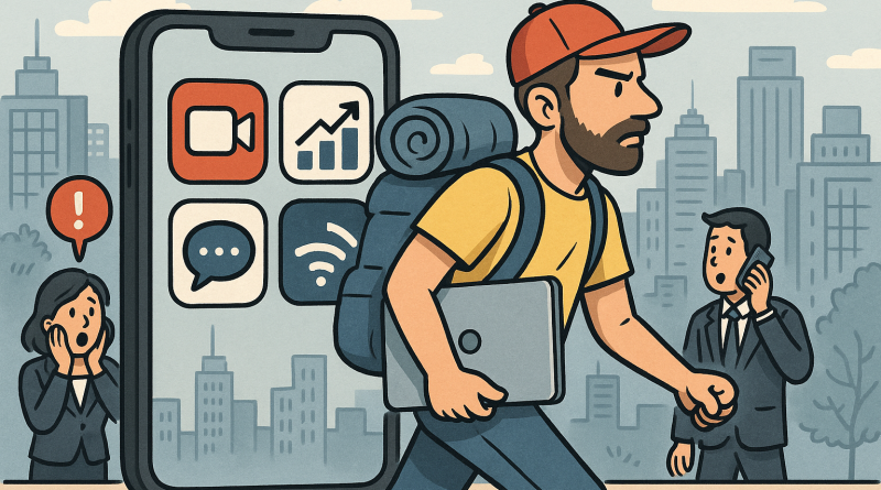 Illustration of iphone thumbnails side by side in a urban cityscapes setting, with a determined mood.