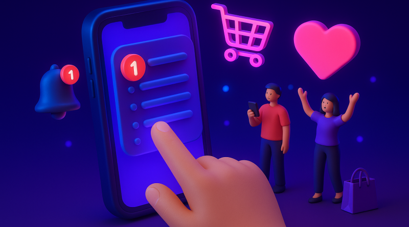 Illustration of finger tapping ios feature in a nighttime with neon lighting setting, with a focused mood.