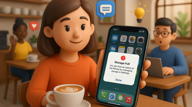 Illustration of app walkthrough on iphone in a coffee shops setting, with a inspired mood.