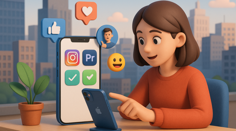 Illustration of iphone on desk in a urban cityscapes setting, with a focused mood.