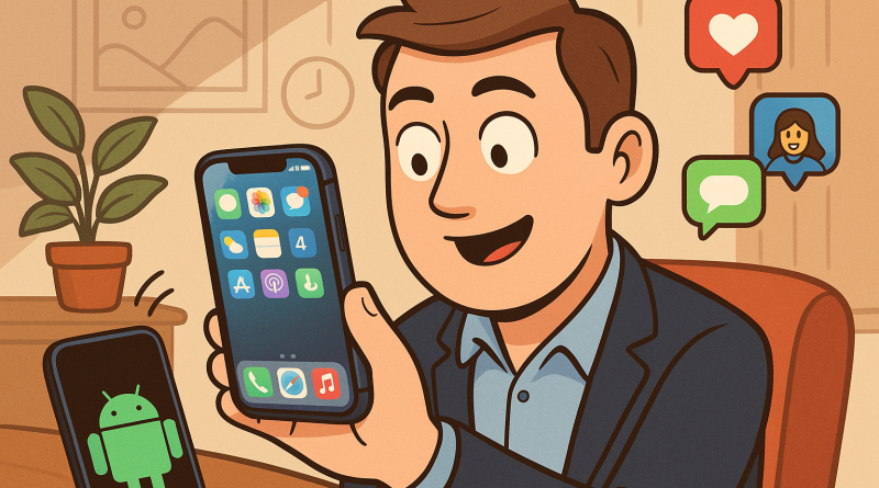 Illustration of face close-up using iphone in a cozy home environments setting, with a creative mood.