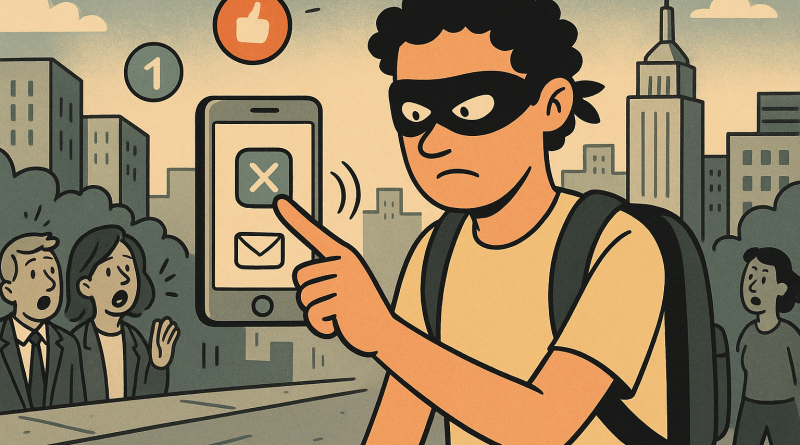 Illustration of finger tapping ios feature in a urban cityscapes setting, with a focused mood.