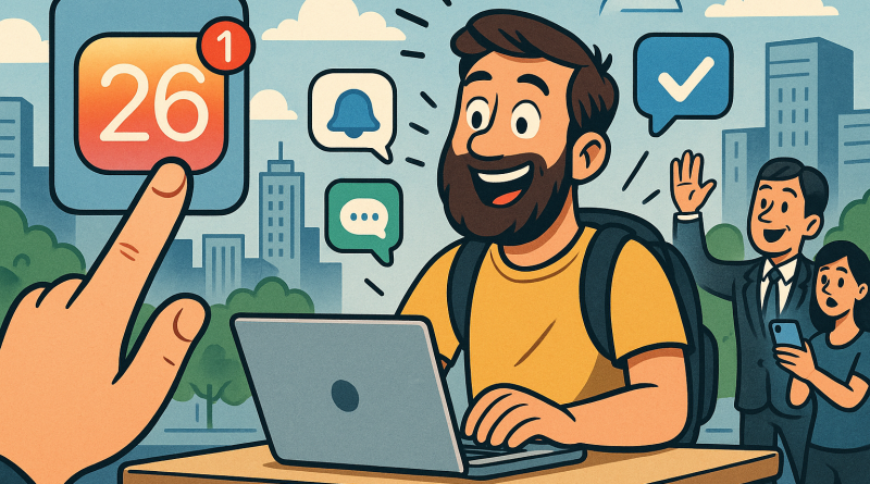 Illustration of finger tapping ios feature in a urban cityscapes setting, with a inspired mood.