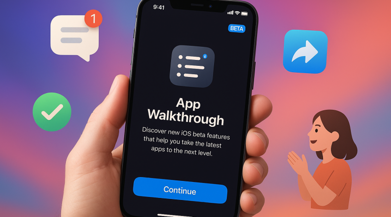 Illustration of app walkthrough on iphone in a abstract digital gradients setting, with a inspired mood.
