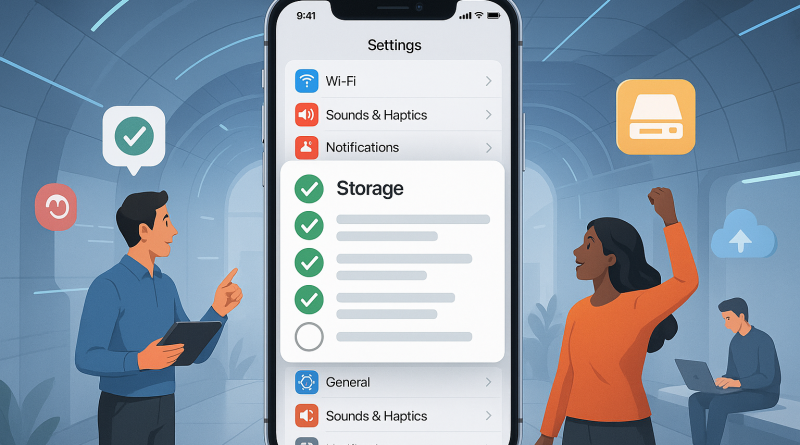 Illustration of ios settings screen in a futuristic tech spaces setting, with a inspired mood.