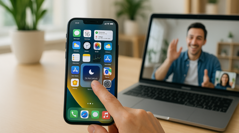 Illustration of finger tapping ios feature in a bright daylight studios setting, with a relaxed mood.