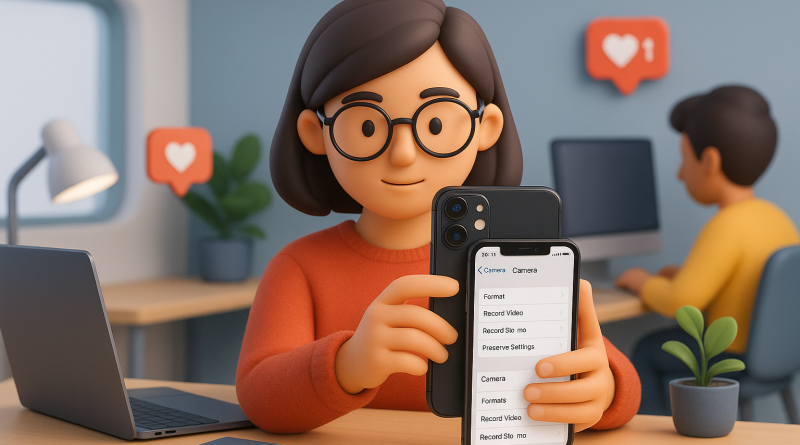 Illustration of ios settings screen in a modern workspaces setting, with a focused mood.