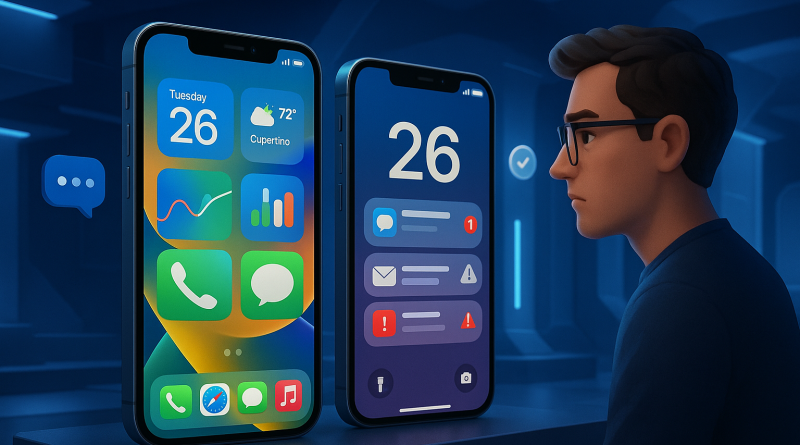 Illustration of iphone thumbnails side by side in a futuristic tech spaces setting, with a focused mood.