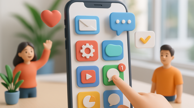 Illustration of finger tapping ios feature in a bright daylight studios setting, with a creative mood.