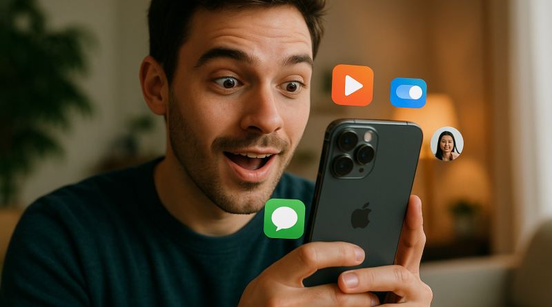 Illustration of face close-up using iphone in a cozy home environments setting, with a inspired mood.