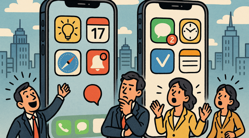 Illustration of iphone thumbnails side by side in a urban cityscapes setting, with a creative mood.