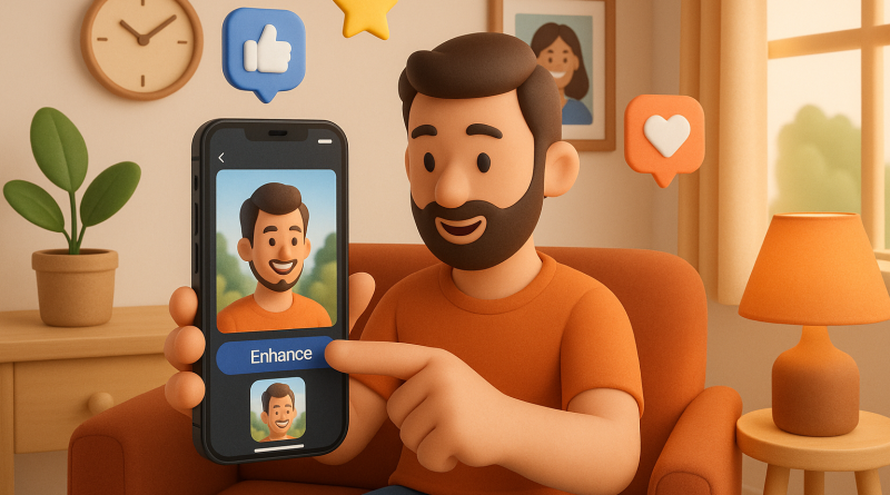 Illustration of finger tapping ios feature in a cozy home environments setting, with a creative mood.