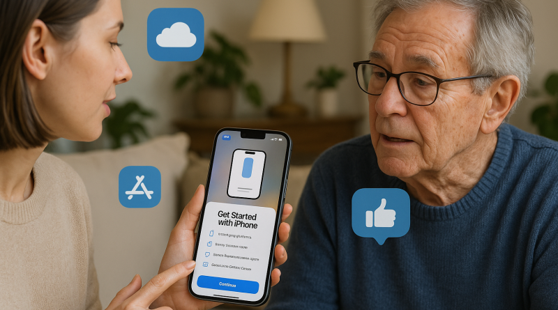 Illustration of app walkthrough on iphone in a cozy home environments setting, with a relaxed mood.
