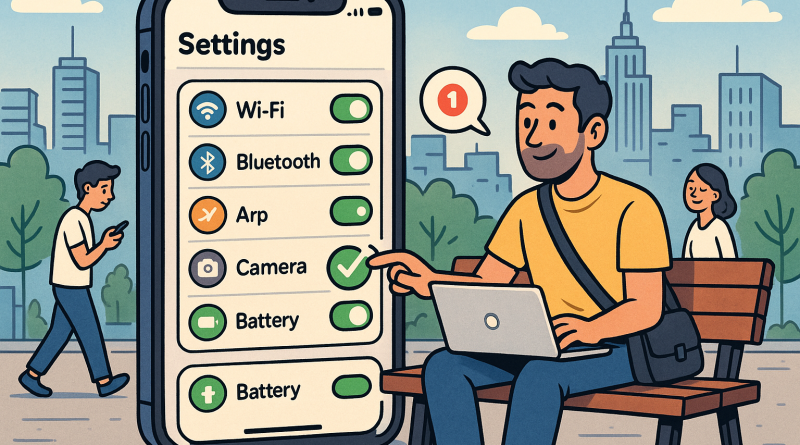Illustration of ios settings screen in a urban cityscapes setting, with a relaxed mood.