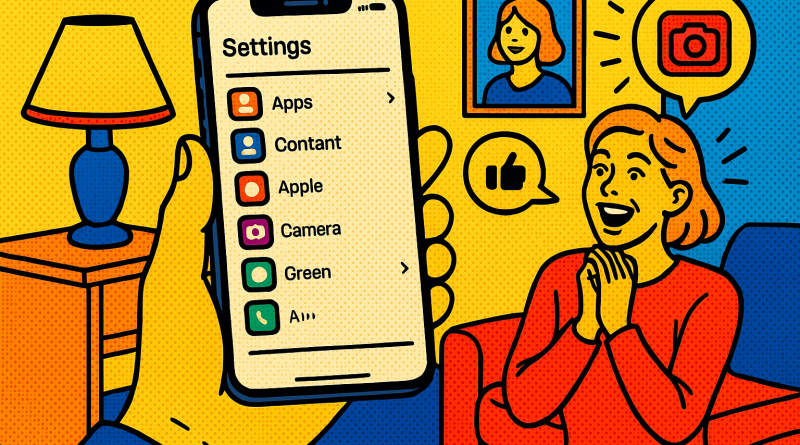 Illustration of ios settings screen in a cozy home environments setting, with a inspired mood.
