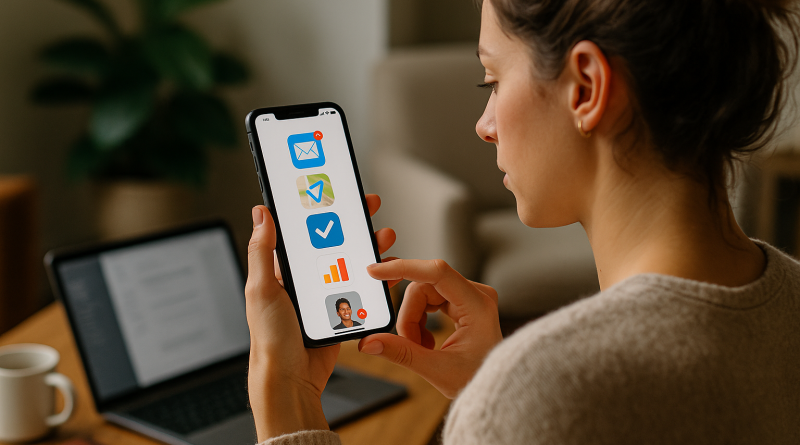 Illustration of app walkthrough on iphone in a cozy home environments setting, with a determined mood.